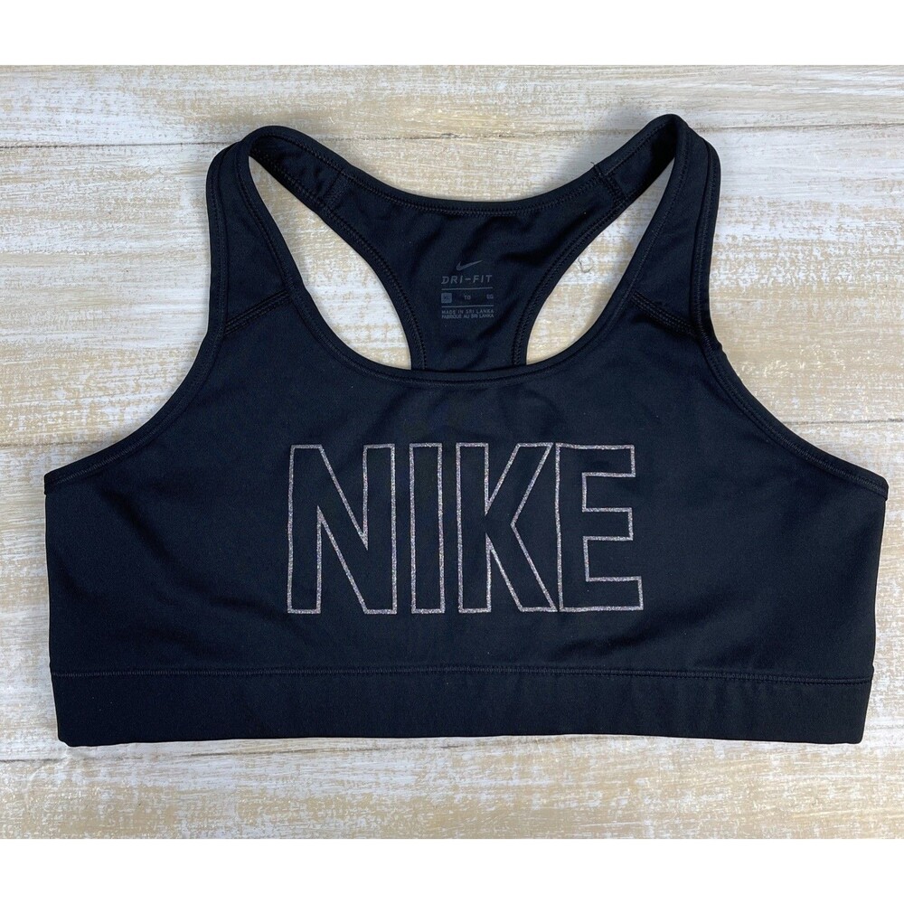 Nike Glitter Spell out Sports Bra Women’s Dri Fit Racerback Black Size XL - Picture 1 of 8